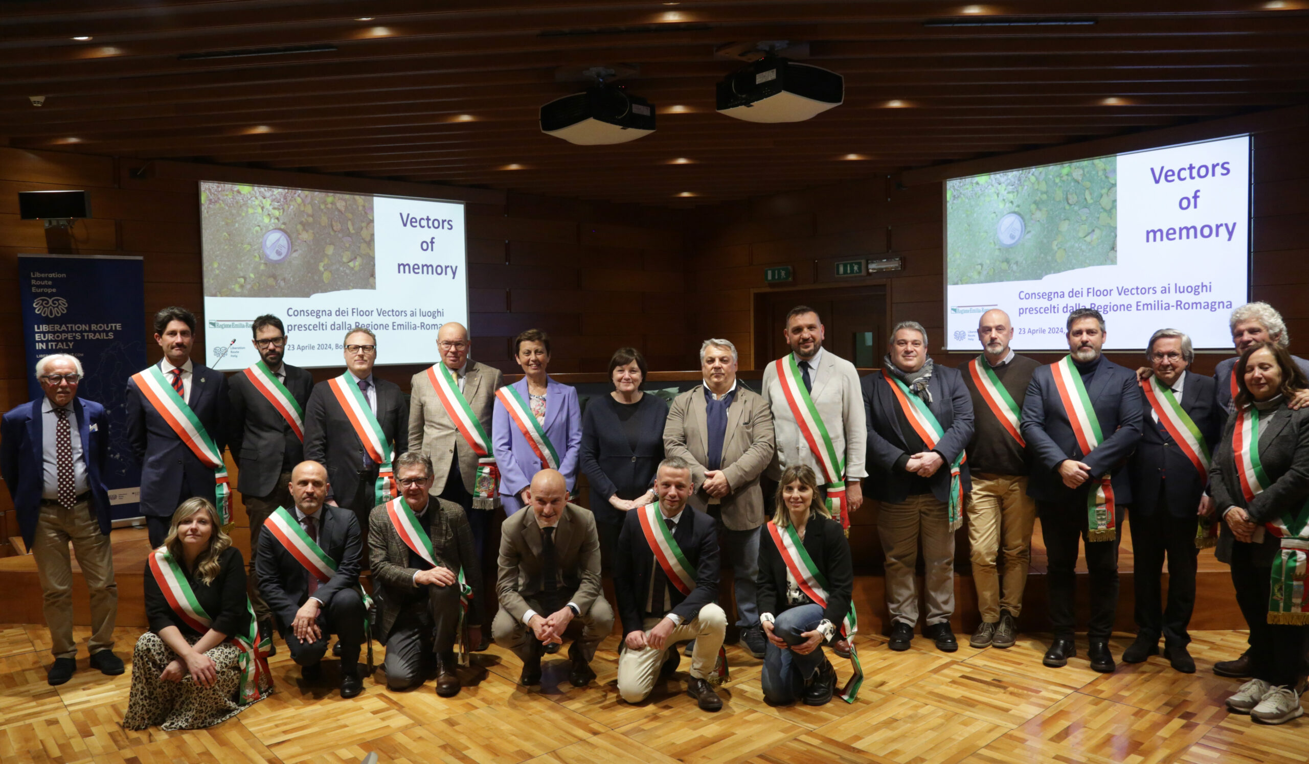 Bologna 23/04/2024. Consegna ai rappresentanti di 22 comuni dell' Emilia-Romagna della targa evocativa Vectors of Memory per ricordare i luoghi collegati alla Linea Gotica alla fine della Seconda Guerra Mondiale